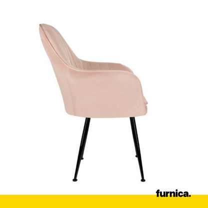 AMEDEO - Chaise de Salle à Manger / Bureau en Velours Matelassé avec Pieds en Chrome Noir - Rose Clair