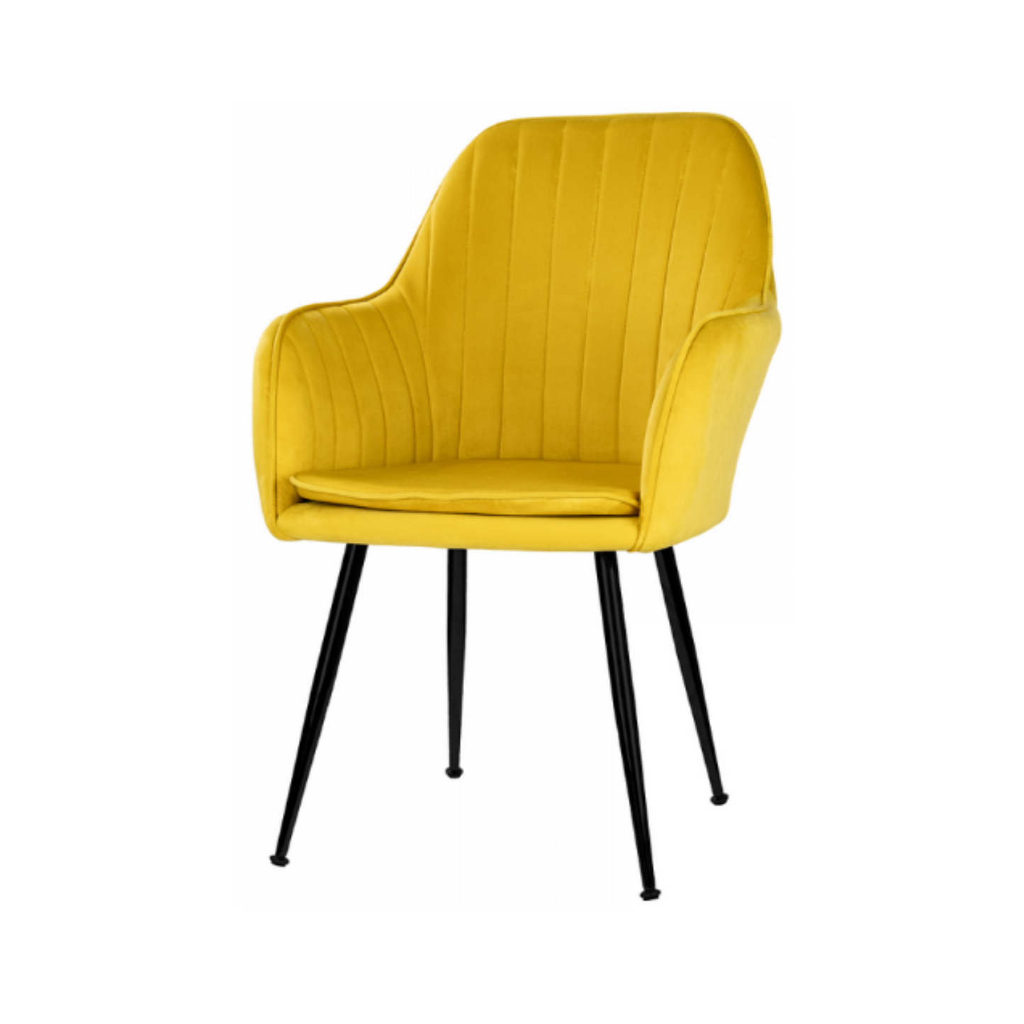 AMEDEO - Chaise de Salle à Manger / Bureau en Velours Matelassé avec Pieds en Chrome Noir - Jaune