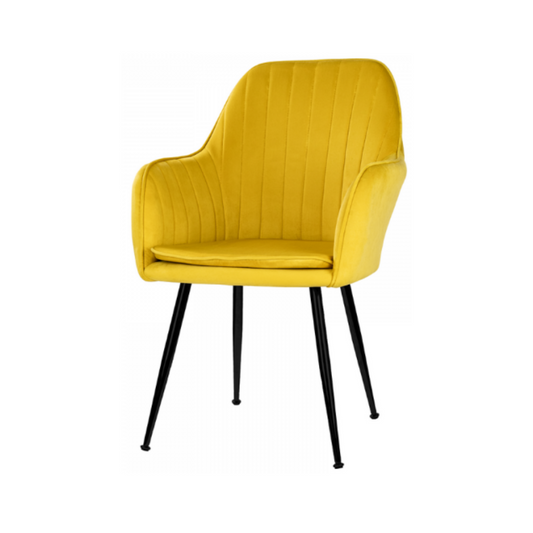 AMEDEO - Chaise de Salle à Manger / Bureau en Velours Matelassé avec Pieds en Chrome Noir - Jaune