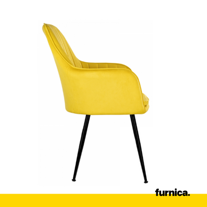 AMEDEO - Chaise de Salle à Manger / Bureau en Velours Matelassé avec Pieds en Chrome Noir - Jaune