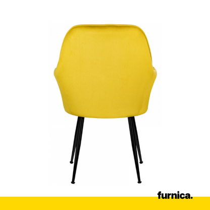 AMEDEO - Chaise de Salle à Manger / Bureau en Velours Matelassé avec Pieds en Chrome Noir - Jaune