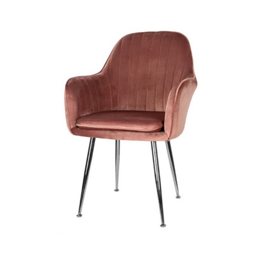 AMEDEO - Chaise de Salle à Manger / Bureau en Velours Matelassé avec Pieds en Chrome Argenté - Rose Foncé