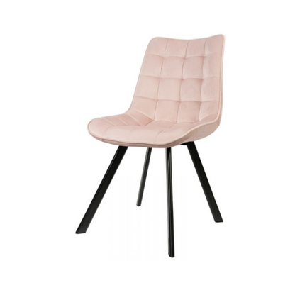 BARTOLOMEO - Chaise de Salle à Manger / Bureau en Velours Matelassé avec Pieds en Métal Noir - Rose