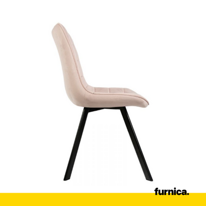 BARTOLOMEO - Chaise de Salle à Manger / Bureau en Velours Matelassé avec Pieds en Métal Noir - Rose