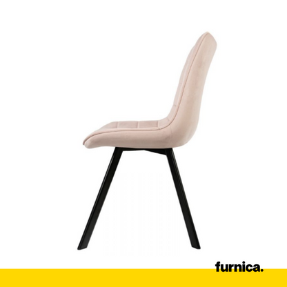 BARTOLOMEO - Chaise de Salle à Manger / Bureau en Velours Matelassé avec Pieds en Métal Noir - Rose