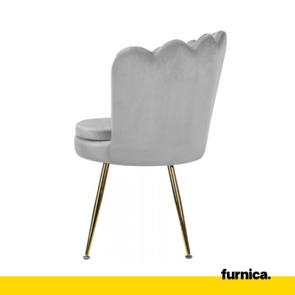 LUIGI - Chaise de Salle à Manger / Bureau en Velours Matelassé avec Pieds en Chrome Doré - Gris