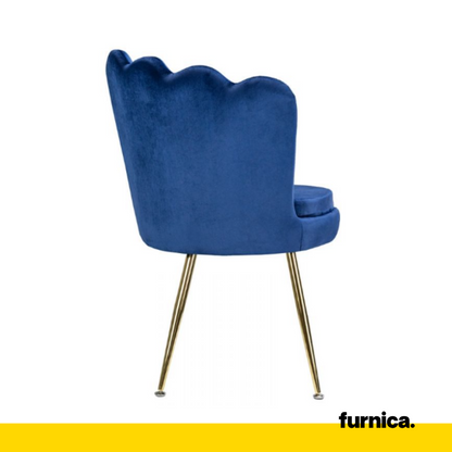LUIGI - Chaise de Salle à Manger / Bureau en Velours Matelassé avec Pieds en Chrome Doré - Bleu Foncé