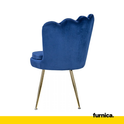 LUIGI - Chaise de Salle à Manger / Bureau en Velours Matelassé avec Pieds en Chrome Doré - Bleu Foncé