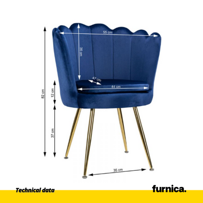 LUIGI - Chaise de Salle à Manger / Bureau en Velours Matelassé avec Pieds en Chrome Doré - Bleu Foncé
