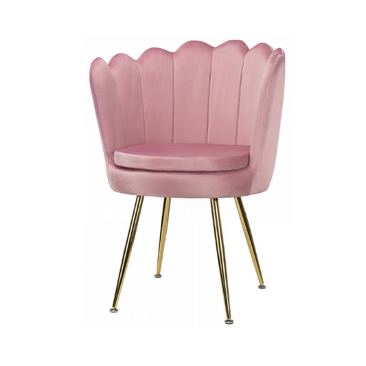 LUIGI - Chaise de Salle à Manger / Bureau en Velours Matelassé avec Pieds en Chrome Doré - Rose