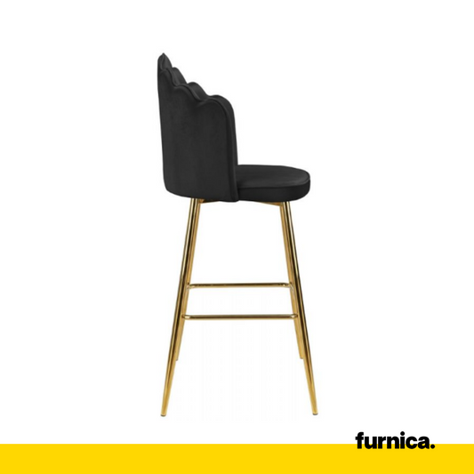 LUIGI - Hoker de Salle à Manger / Bureau en Velours Matelassé avec Pieds en Chrome Doré - Noir