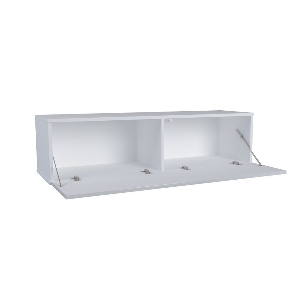 NICOLE - Meuble TV avec Porte Large H38cm L140cm P35cm - Blanc / Blanc Brillant