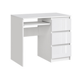 BRUNO - Bureau d'ordinateur - 3 Tiroirs et Plateau pour Clavier - H76cm L90cm P50cm - Droit (Blanc/Blanc Brillant)