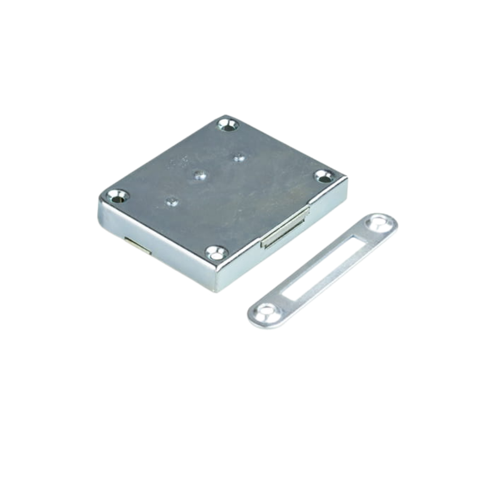 Serrure de meuble 49x60mm - Nickel satiné