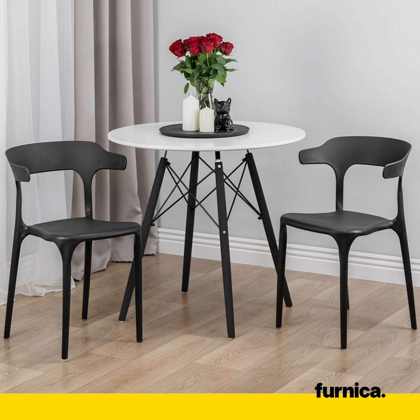 STEFANO - Chaise de Salle à Manger / Bureau en Plastique avec Pieds en Plastique - Noir