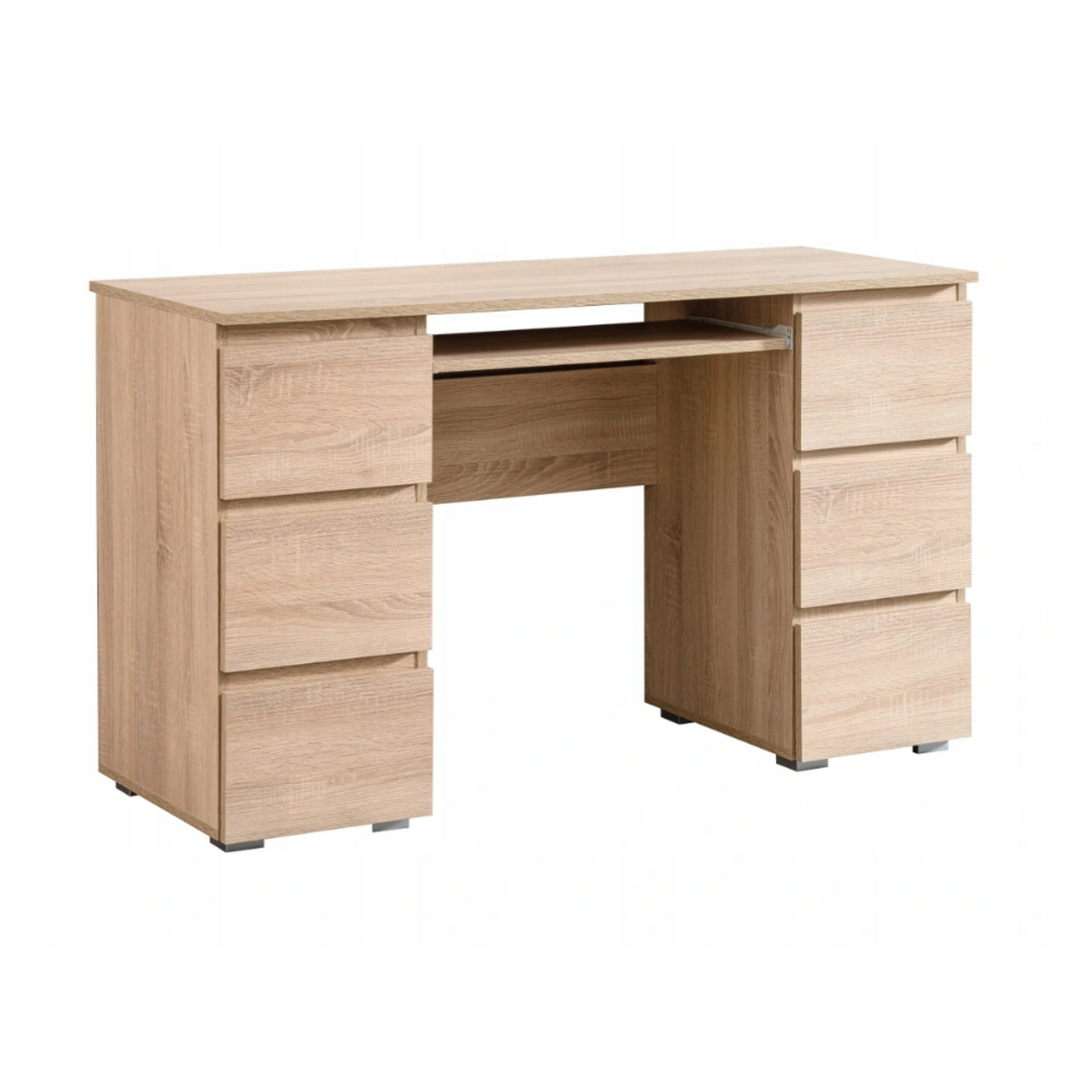 CUBA - Bureau d'ordinateur - 6 Tiroirs à Ouverture par Pression et Plateau pour Clavier - H78cm L130cm P50cm (Chêne Sonoma)