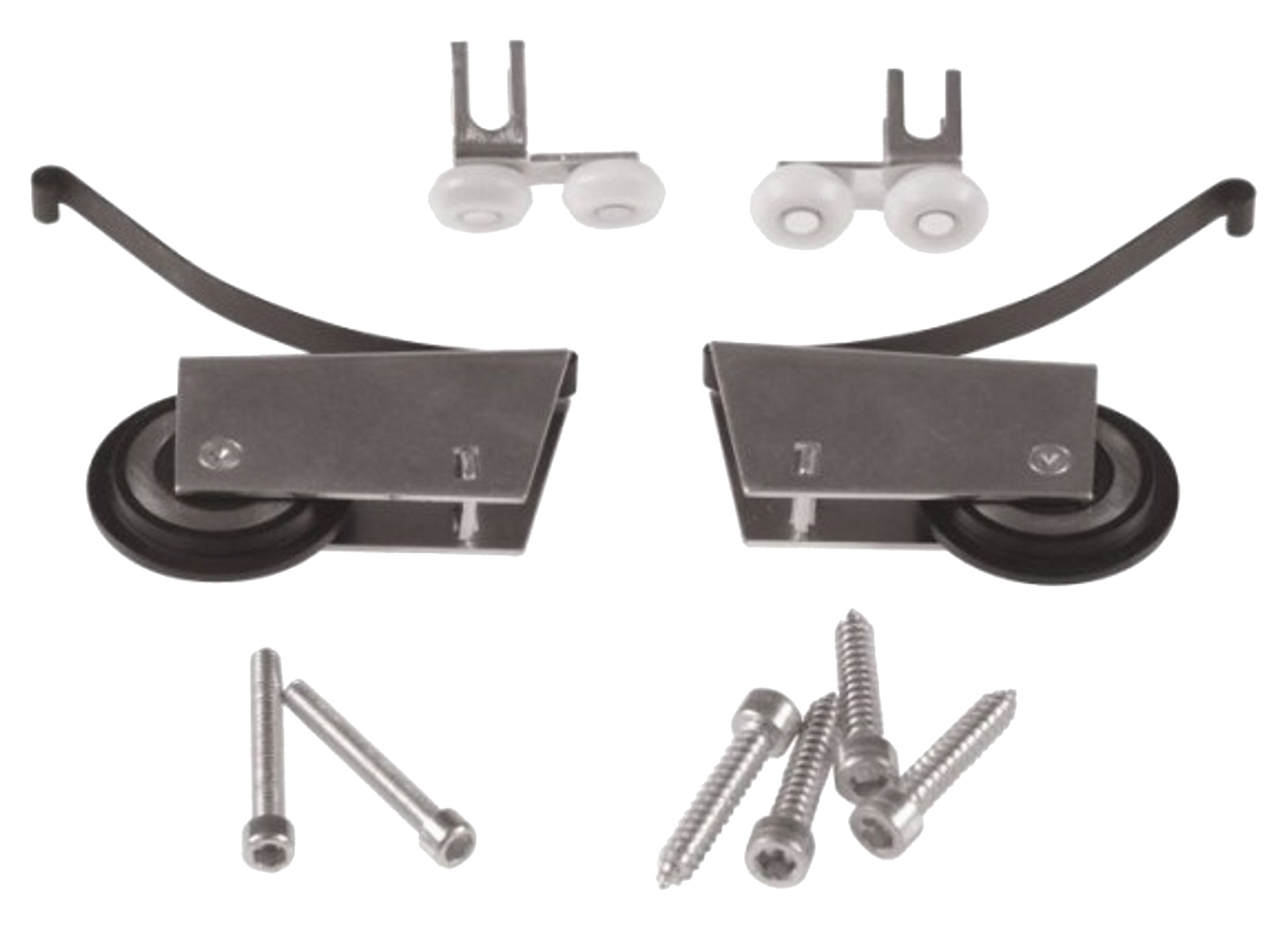 Ensemble de 2 Guides Supérieurs Asymétriques + 2 Roues Inférieures + 6 Vis (Poignée Gabriel)