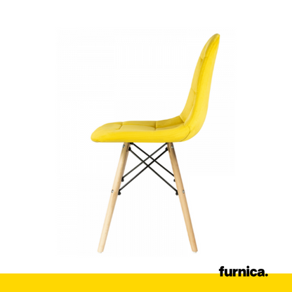 FABRIZIO - Chaise de Salle à Manger / Bureau en Velours Matelassé avec Pieds en Bois - Jaune