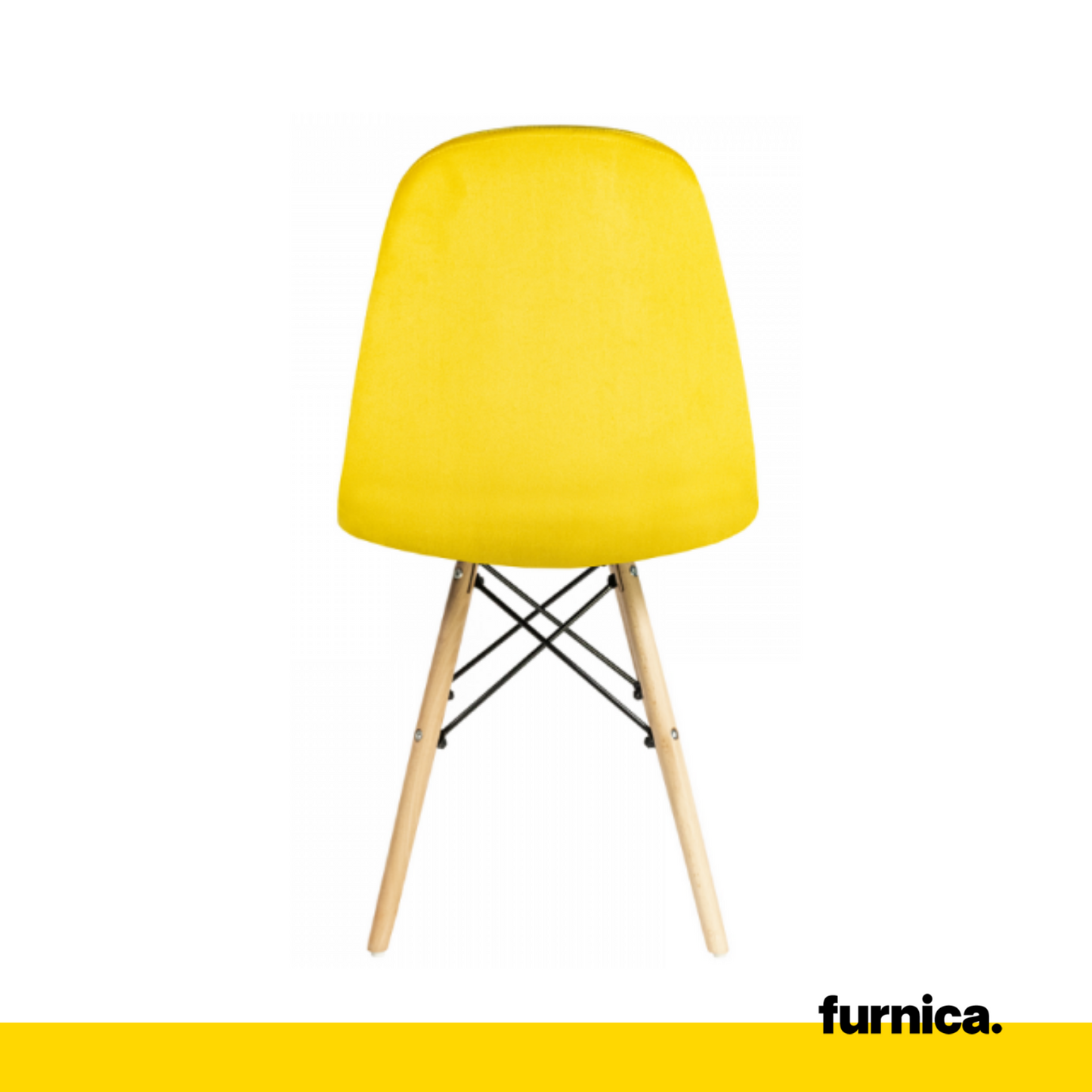 FABRIZIO - Chaise de Salle à Manger / Bureau en Velours Matelassé avec Pieds en Bois - Jaune