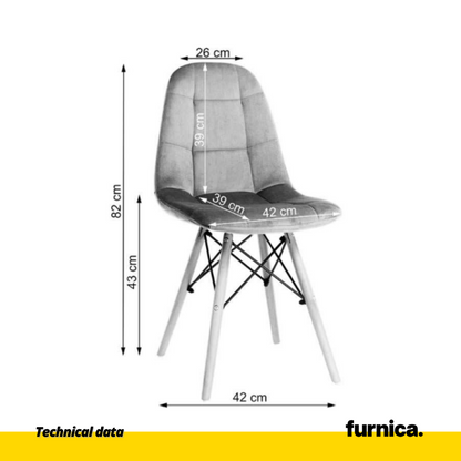 FABRIZIO - Chaise de Salle à Manger / Bureau en Velours Matelassé avec Pieds en Bois - Jaune