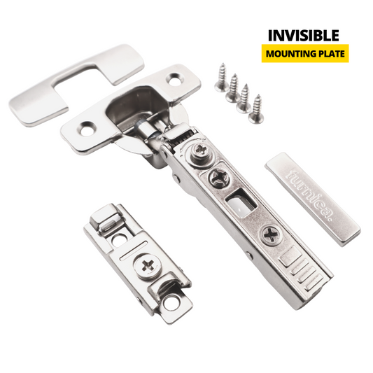 4D 110° Charnière fermeture silencieuse, H0 plaque de montage invisible avec vis EURO + couvercles, portes superposées