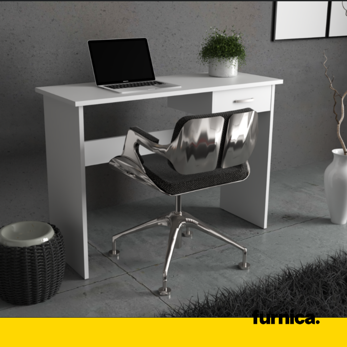 LEON - Bureau d'ordinateur - 1 Tiroir - H75cm L100cm P40cm (Blanc)
