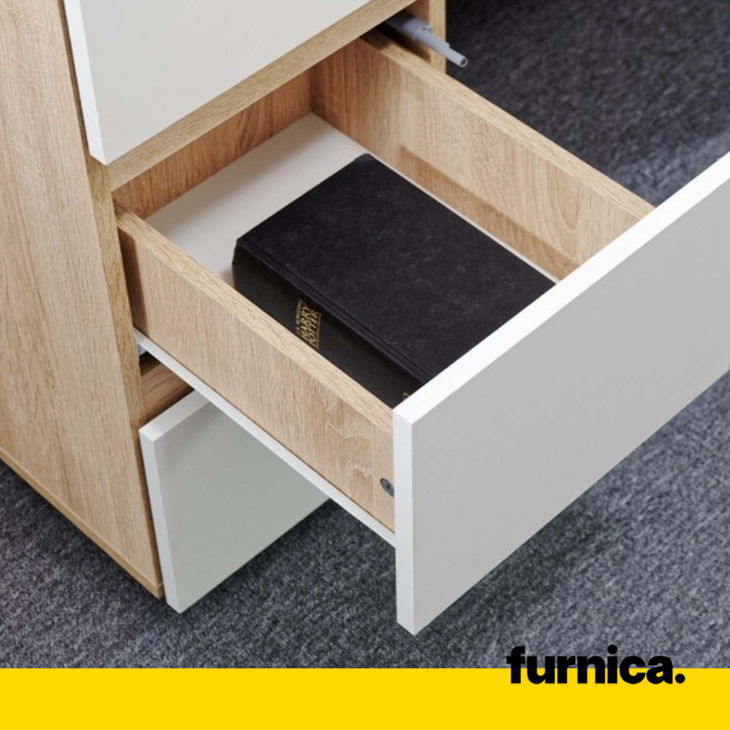 BRUNO - Bureau d'ordinateur - 3 Tiroirs et Plateau pour Clavier - H76cm L90cm P50cm - Gauche (Chêne Sonoma)