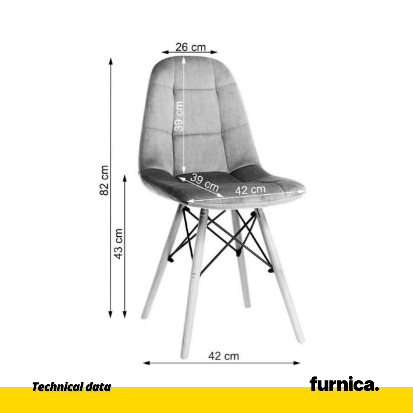 FABRIZIO - Chaise de Salle à Manger / Bureau en Velours Matelassé avec Pieds en Bois - Noir