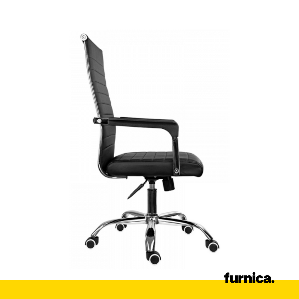 NICOLA - Chaise de Bureau Recouverte de Cuir Écologique de Haute Qualité - Noir H115cm L64cm