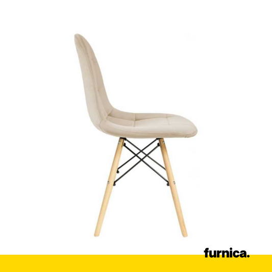 FABRIZIO - Chaise de Salle à Manger / Bureau en Velours Matelassé avec Pieds en Bois - Beige