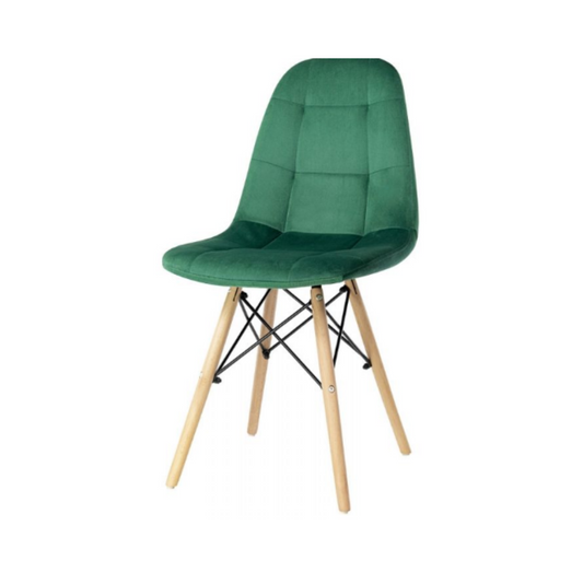 FABRIZIO - Chaise de Salle à Manger / Bureau en Velours Matelassé avec Pieds en Bois - Vert Foncé
