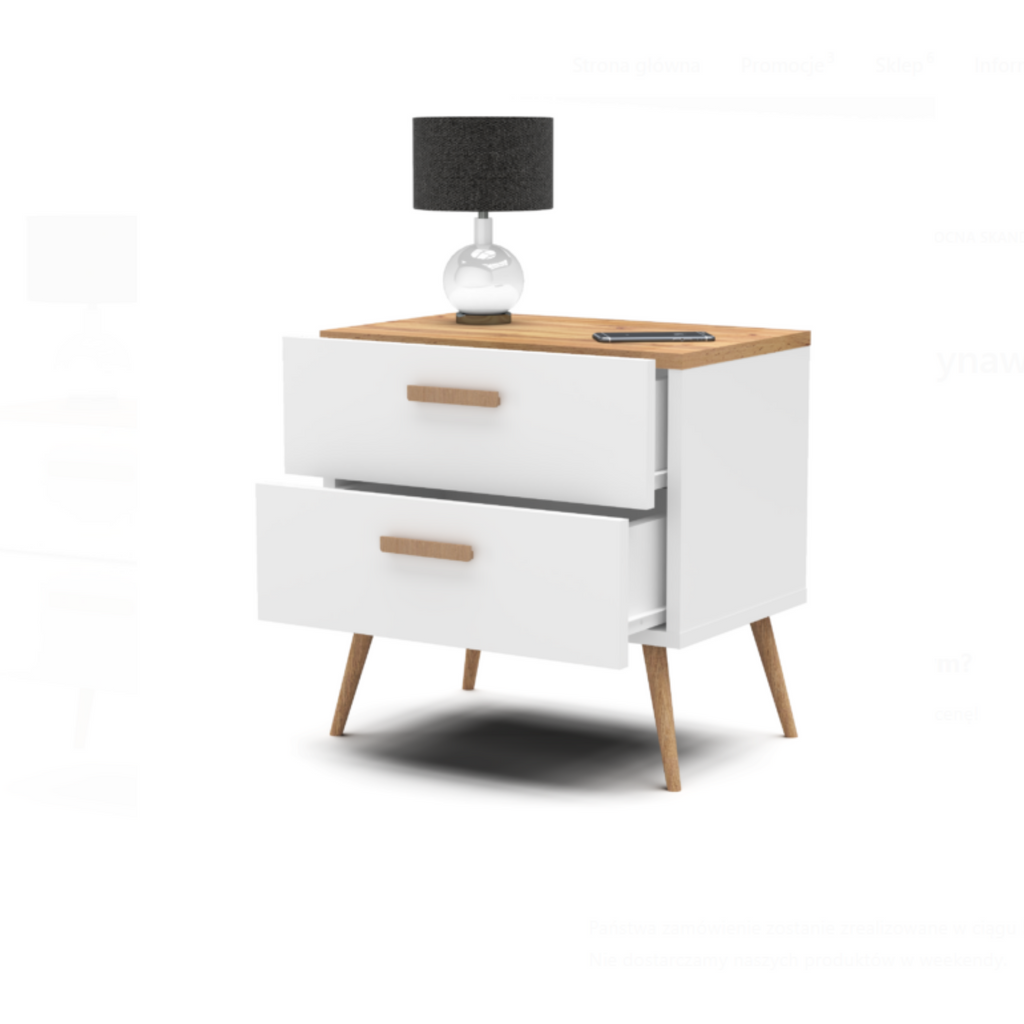Table de Chevet Scandinave - HUOLE - 2 tiroirs - Blanc - Bois massif - 45*35*59.5cm Table de Chevet Scandinave - HUOLE - 2 tiroirs - Blanc - Bois massif - 45*35*59.5cm
