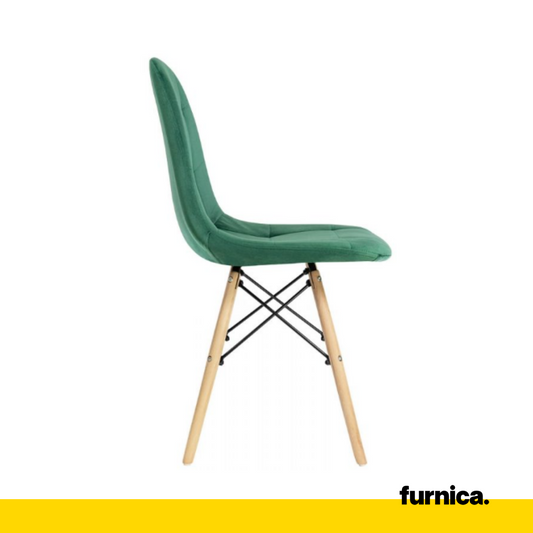 FABRIZIO - Chaise de Salle à Manger / Bureau en Velours Matelassé avec Pieds en Bois - Vert Foncé