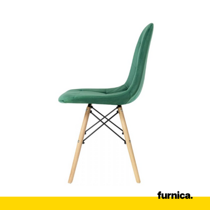 FABRIZIO - Chaise de Salle à Manger / Bureau en Velours Matelassé avec Pieds en Bois - Vert Foncé