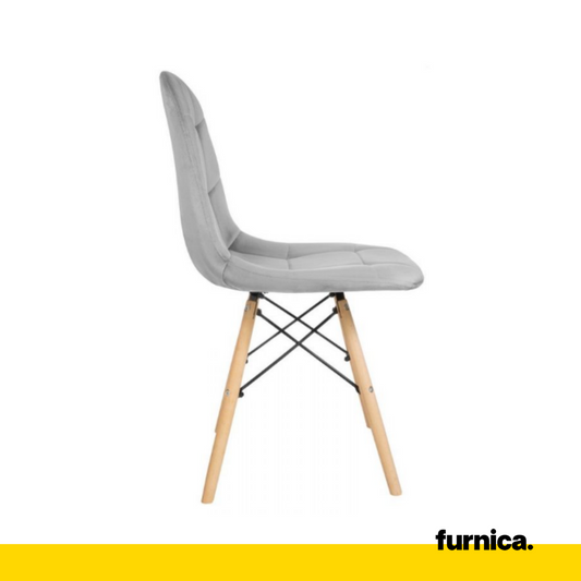FABRIZIO - Chaise de Salle à Manger / Bureau en Velours Matelassé avec Pieds en Bois - Gris Clair