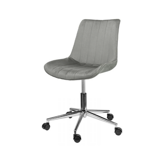EDMONDO - Chaise de Bureau en Velours Matelassé avec Pieds en Chrome Argenté - Gris