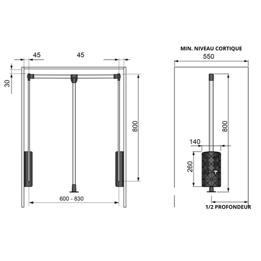 Barre de penderie escamotable - Chrome/Blanc 600-830mm