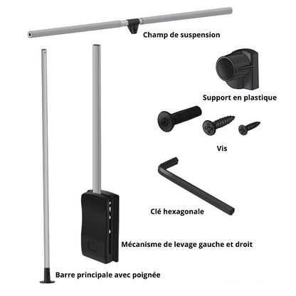 Barre de penderie escamotable - boîtier noir 830-1150mm