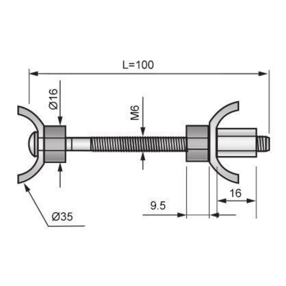 Connecteur de plan de travail M6x100mm
