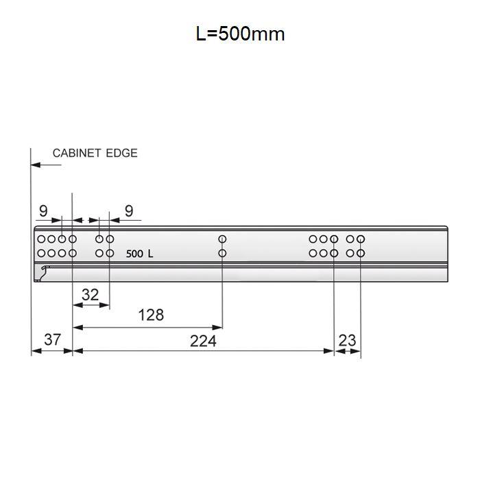 Ensemble de glissières dissimulée à fermeture silencieuse (gauche et droite), extension de 3/4 500mm