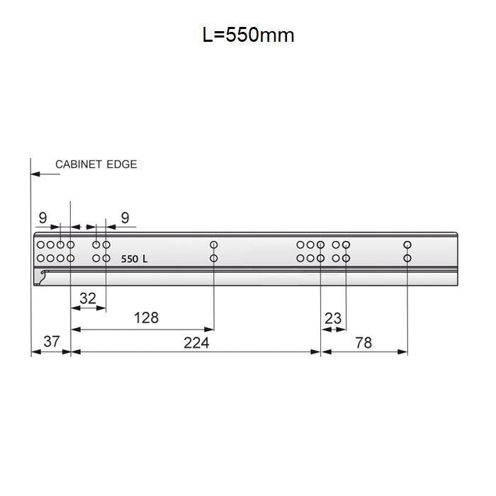 Ensemble de glissières dissimulée à fermeture silencieuse (gauche et droite), extension de 3/4 550mm