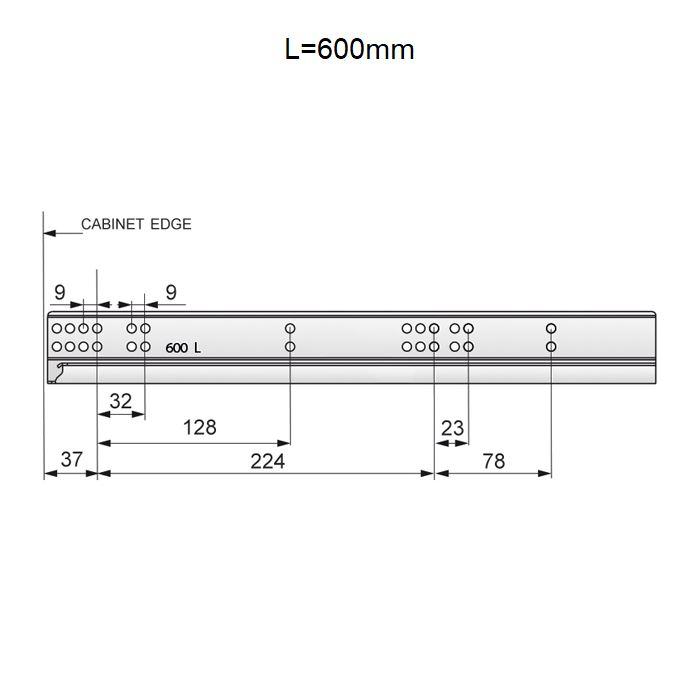 Ensemble de glissières dissimulée à fermeture silencieuse (gauche et droite), extension de 3/4 600mm