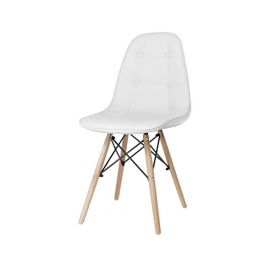 ANGELO - Chaise de Salle à Manger / Bureau en Cuir Écologique de Qualité avec Boutons et Pieds en Bois - Blanc