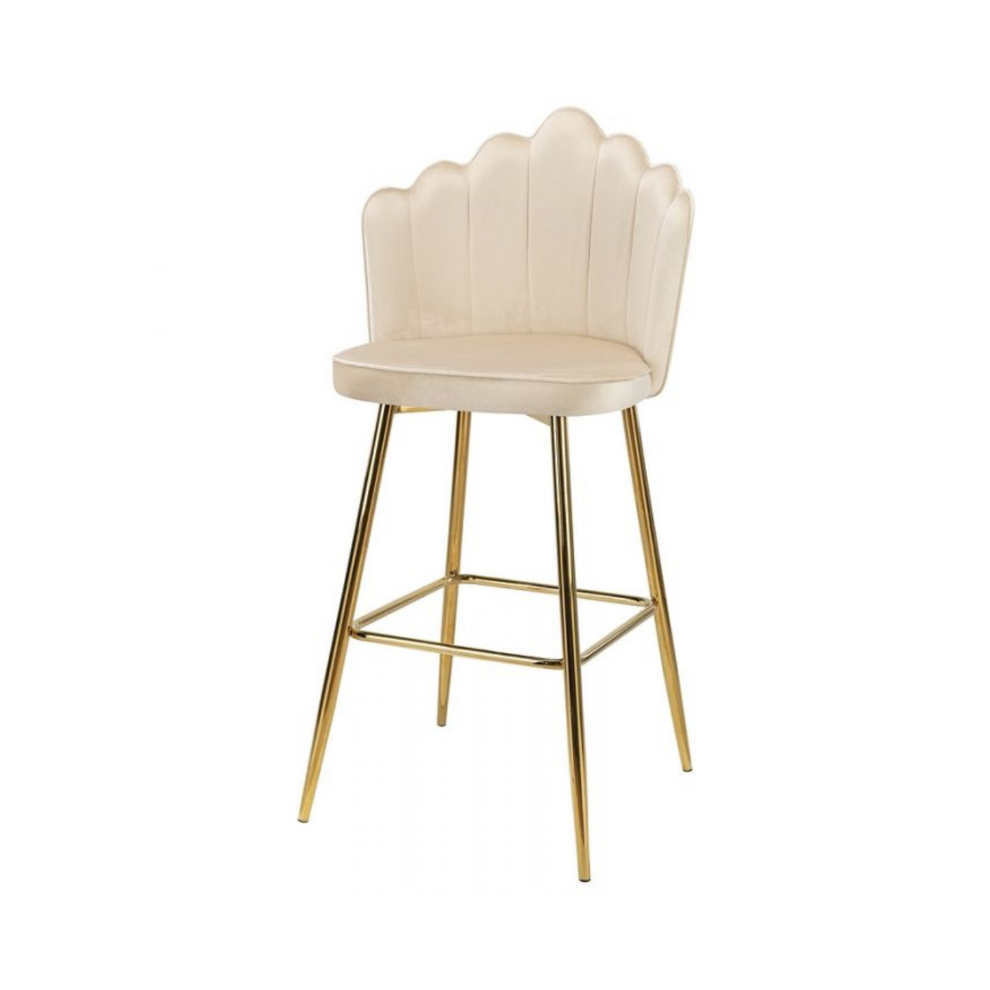 LUIGI - Hoker de Salle à Manger / Bureau en Velours Matelassé avec Pieds en Chrome Doré - Beige