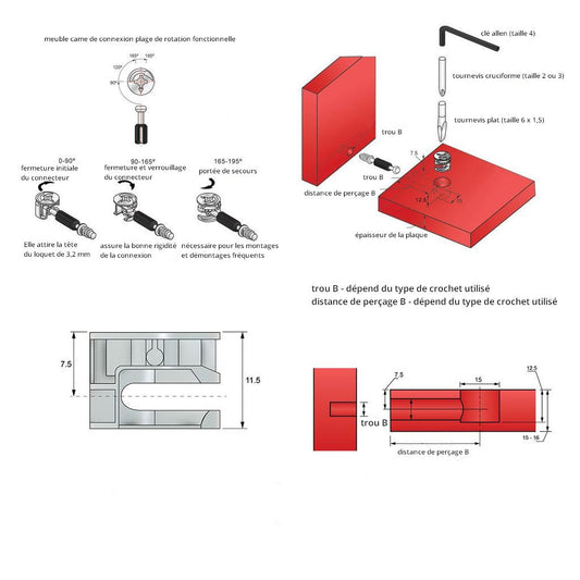 Boitier excentrique 15mm, H = 7.5mm - 1000 pièces