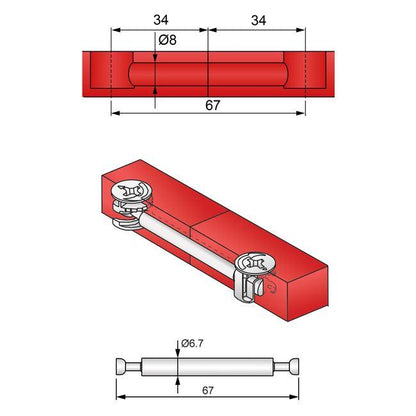 Le goujon de liaison pour meubles double face 34+16+34mm