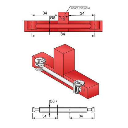 Le goujon de liaison pour meubles double face 34+18+34mm