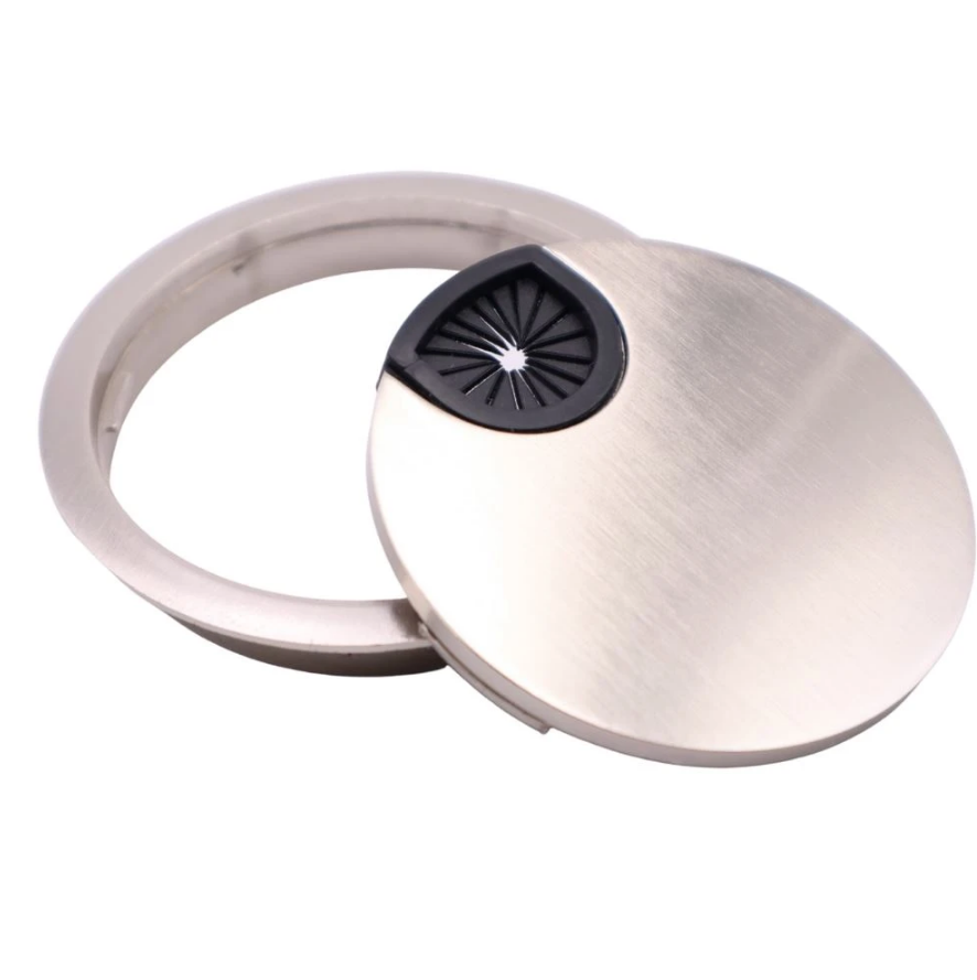 Passe-câble en métal avec trou en caoutchouc 80mm - Acier brossé