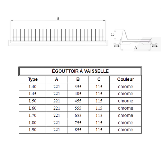 Plat égouttoir de séchage pour armoire de cuisine 600mm