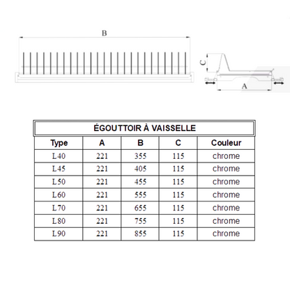 Plat égouttoir de séchage pour armoire de cuisine 900mm